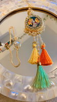 Golden Pearl Radha Krishna Rakhi Lumba Set