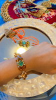 Golden Pearl Rakhi with Blue Crystal and Lumba Set