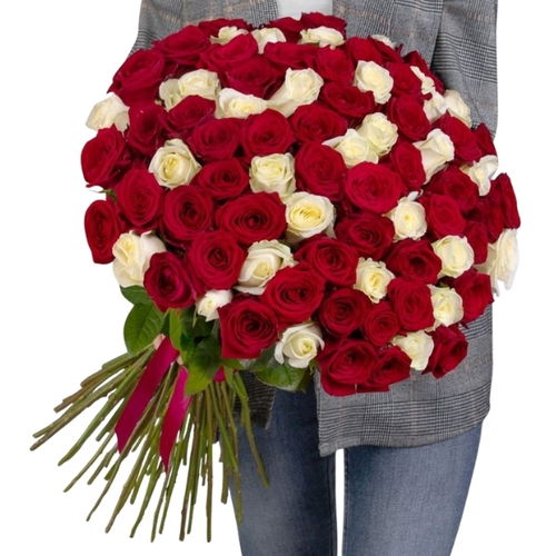 75 Red and White Roses Bunch