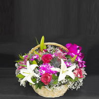 Mixed Flowers Handle Basket