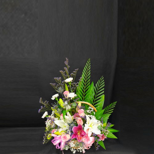 Mixed Flowers Handle basket