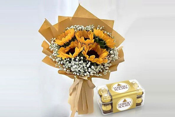 Sunflower Bouquet and Ferrero Chocolates