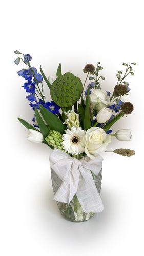 Blue Delicate Bouquet With Vase