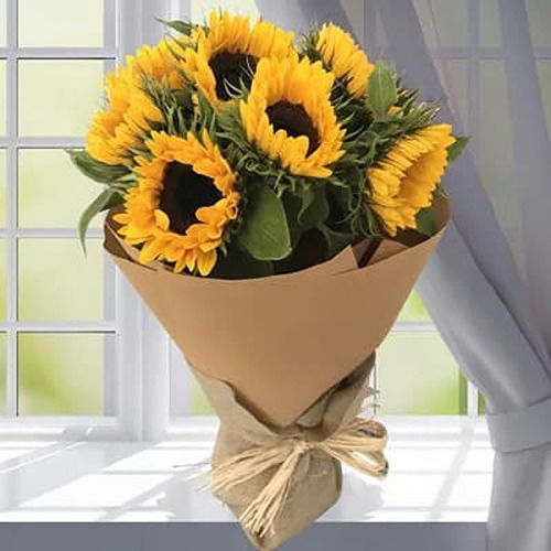 Bunch Of Sunflower With Eucalyptus