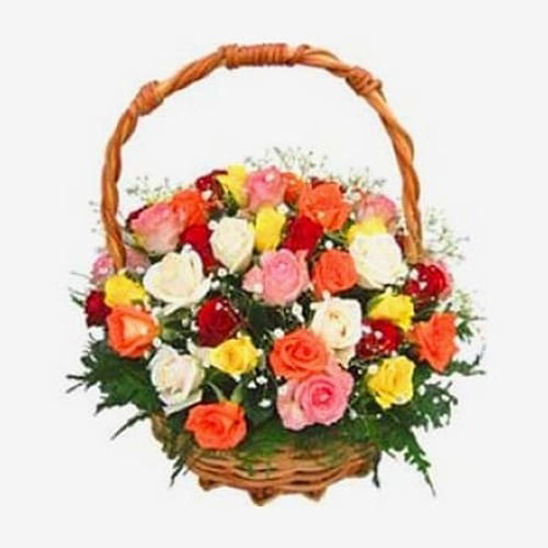 50 Mix Roses In A Basket