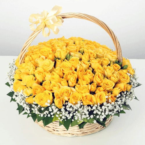 Yellow Spray Rose In A Basket