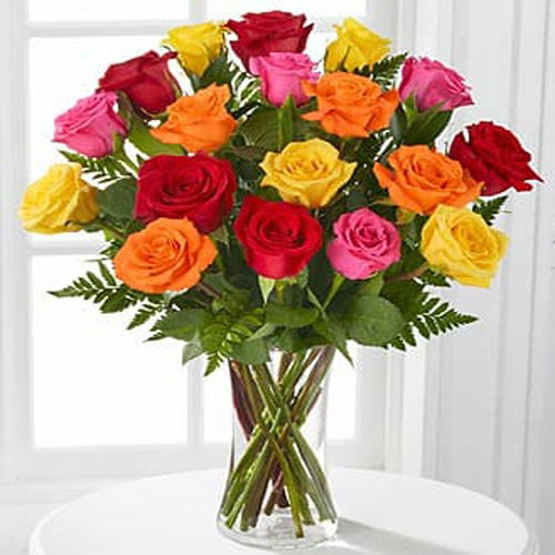 50 Mix Rose In A Vase